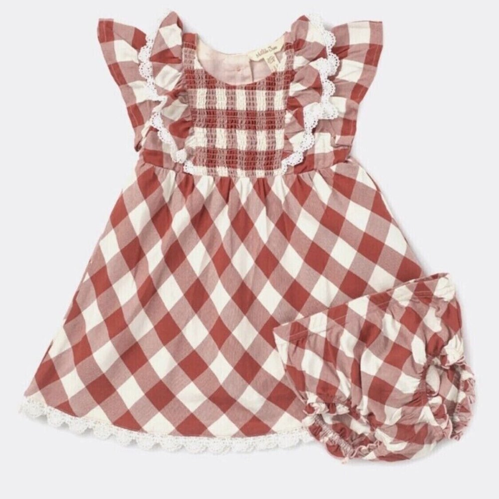 Matilda Jane Kassidy Dress Baby Size 3/6 months & denim ruffle pants 12/18 mo
